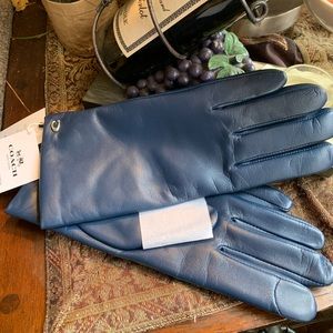 Authentic COACH 1941 SMOOTH LEATHER wool lining signature tech gloves